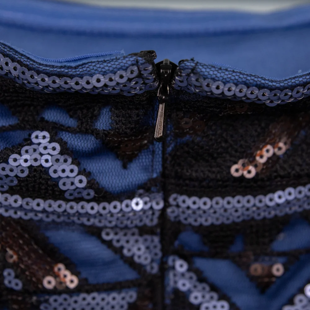 Tadashi Shoji Laila black and blue sequins cocktail dress-12